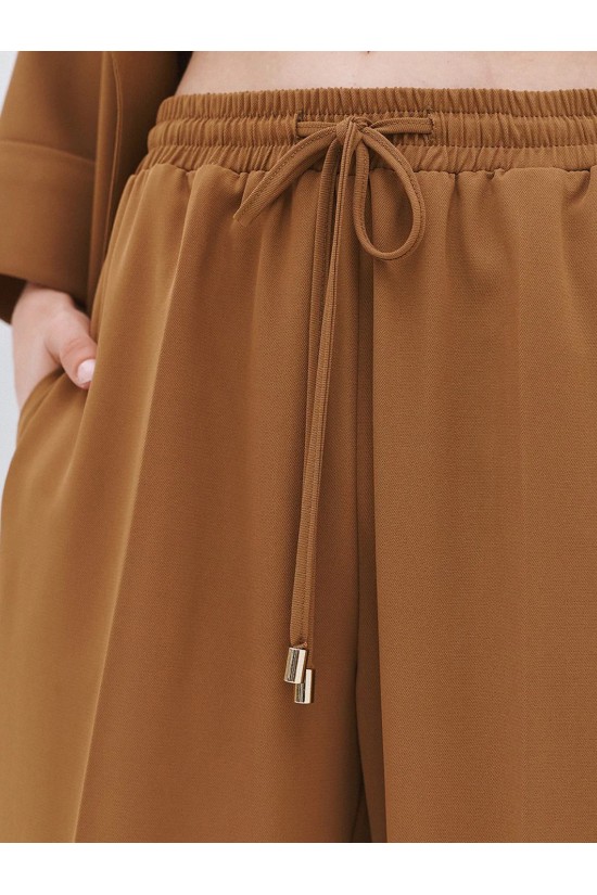 Γυναικείο καφέ παντελόνι με λάστιχο και ρεβέρ - Access 63-5101