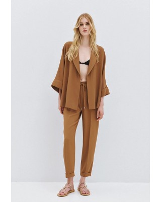 Γυναικείο καφέ παντελόνι με λάστιχο και ρεβέρ - Access 63-5101