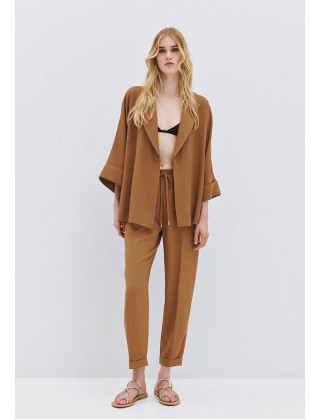 Γυναικείο καφέ παντελόνι με λάστιχο και ρεβέρ - Access 63-5101