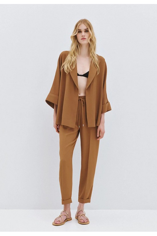Γυναικείο καφέ παντελόνι με λάστιχο και ρεβέρ - Access 63-5101