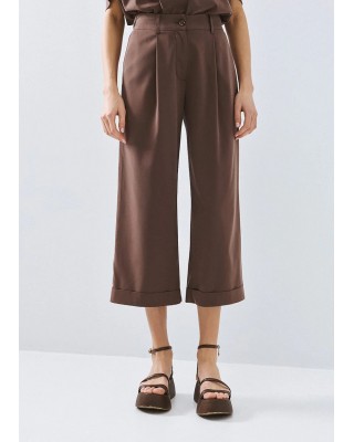 Γυναικείο καφέ παντελόνι με ρεβέρ - Access 63-5046 Γυναικείο καφέ παντελόνι με ρεβέρ - Access 63-5046