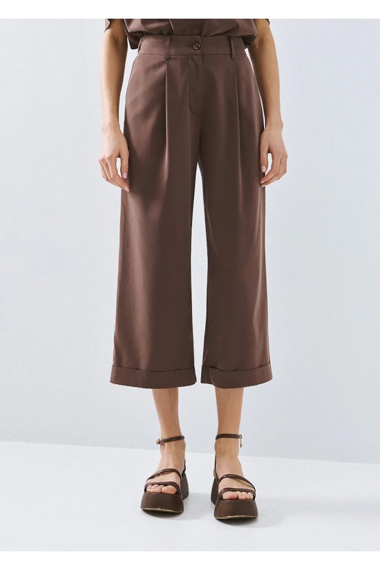 Γυναικείο καφέ παντελόνι με ρεβέρ - Access 63-5046