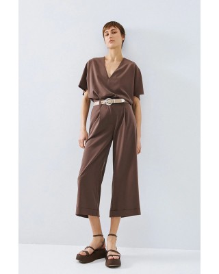Γυναικείο καφέ παντελόνι με ρεβέρ - Access 63-5046