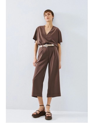Γυναικείο καφέ παντελόνι με ρεβέρ - Access 63-5046