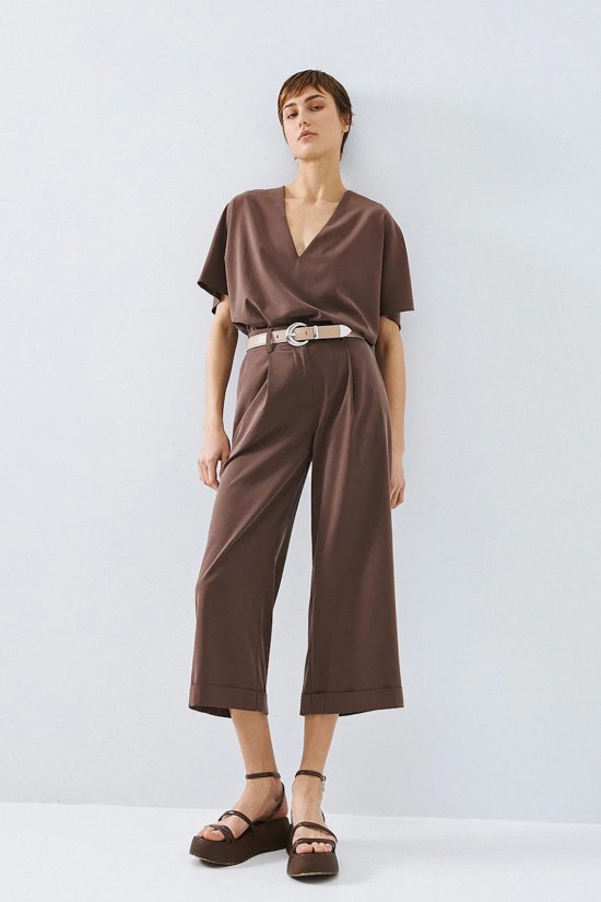 Γυναικείο καφέ παντελόνι με ρεβέρ - Access 63-5046