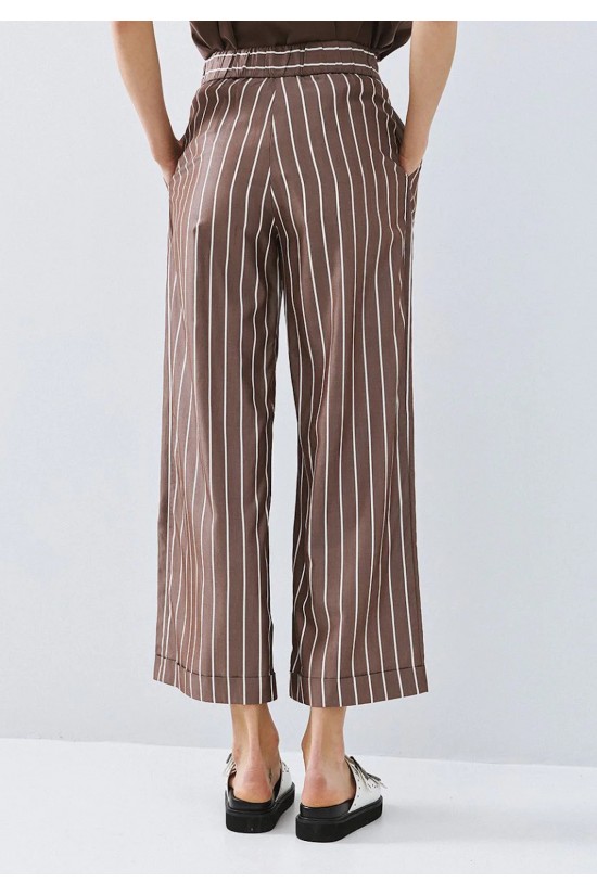 Γυναικείο ριγέ καφέ παντελόνι με ρεβέρ - Access 63-5128