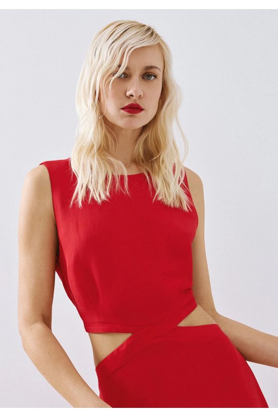 Γυναικείο μάξι κόκκινο φόρεμα cut out - Access 63-3378