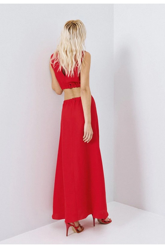 Γυναικείο μάξι κόκκινο φόρεμα cut out - Access 63-3378