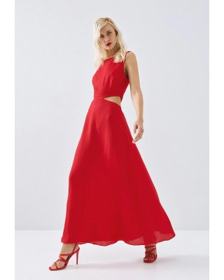Γυναικείο μάξι κόκκινο φόρεμα cut out - Access 63-3378