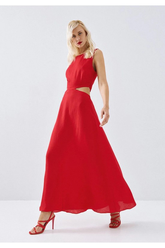 Γυναικείο μάξι κόκκινο φόρεμα cut out - Access 63-3378