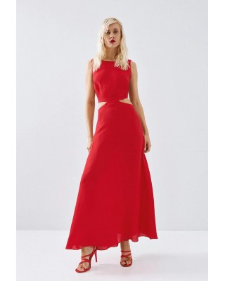 Γυναικείο μάξι κόκκινο φόρεμα cut out - Access 63-3378