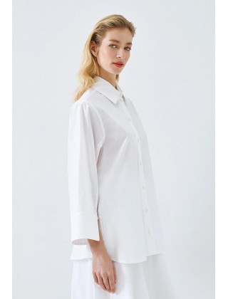 Γυναικείο λευκό oversized πουκάμισο με φαρδιά μανίκια - Eight 63-7013