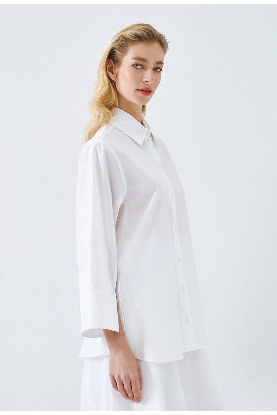 Γυναικείο λευκό oversized πουκάμισο με φαρδιά μανίκια - Eight 63-7013