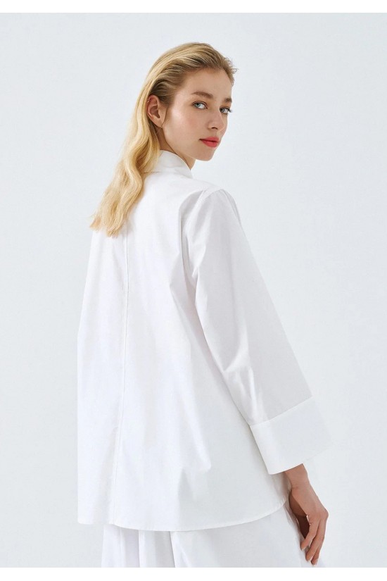 Γυναικείο λευκό oversized πουκάμισο με φαρδιά μανίκια - Eight 63-7013