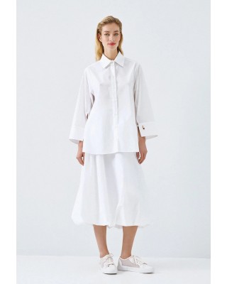 Γυναικείο λευκό oversized πουκάμισο με φαρδιά μανίκια - Eight 63-7013