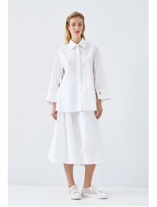 Γυναικείο λευκό oversized πουκάμισο με φαρδιά μανίκια - Eight 63-7013