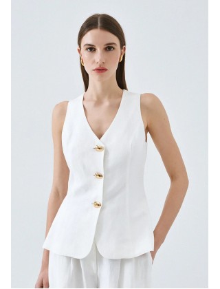 Γυναικείο off white τοπ-γιλέκο με κουμπιά - Access 63-2011