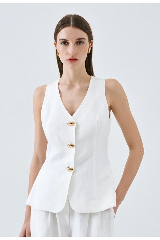 Γυναικείο off white τοπ-γιλέκο με κουμπιά - Access 63-2011