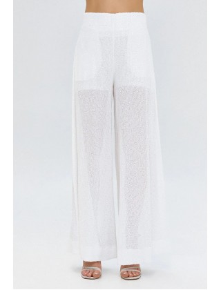 Γυναικείο λευκό παντελόνι με παγιέτα - Access 63-5023