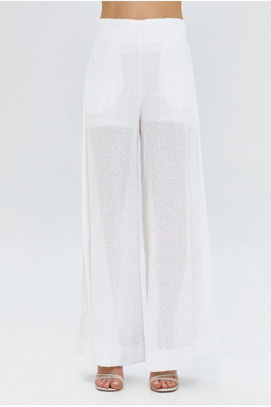 Γυναικείο λευκό παντελόνι με παγιέτα - Access 63-5023