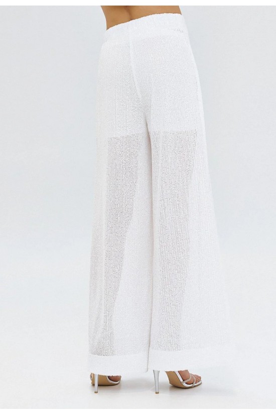 Γυναικείο λευκό παντελόνι με παγιέτα - Access 63-5023