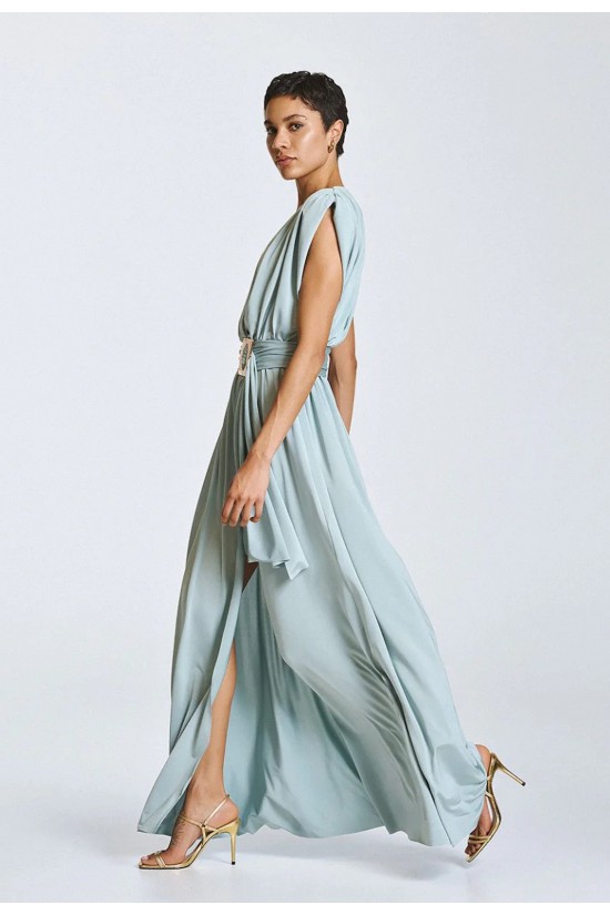 Γυναικείο μάξι κρουαζέ φόρεμα με ζώνη - Access 63-3440