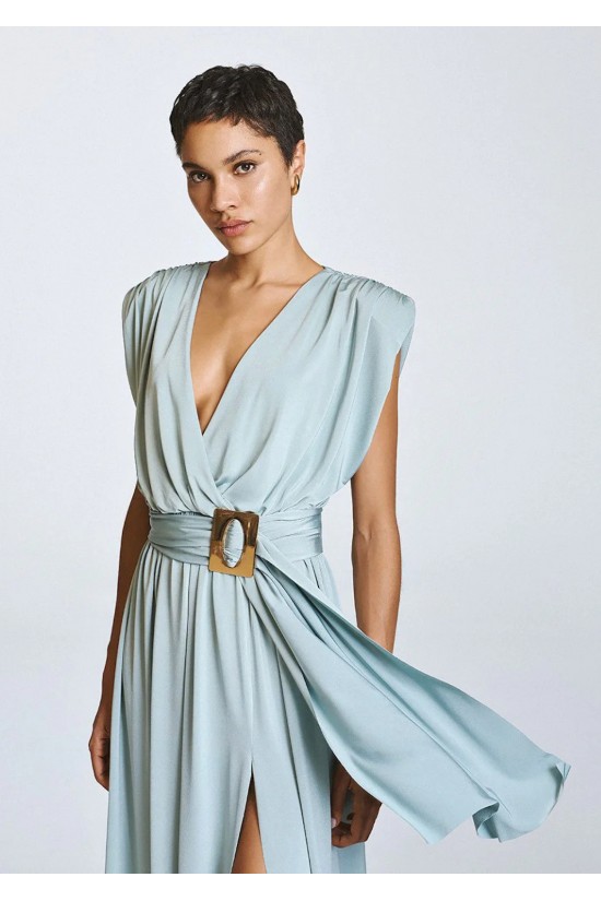 Γυναικείο μάξι κρουαζέ φόρεμα με ζώνη - Access 63-3440