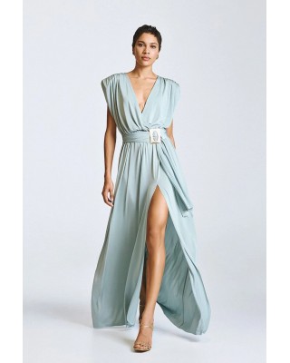 Γυναικείο μάξι κρουαζέ φόρεμα με ζώνη - Access 63-3440