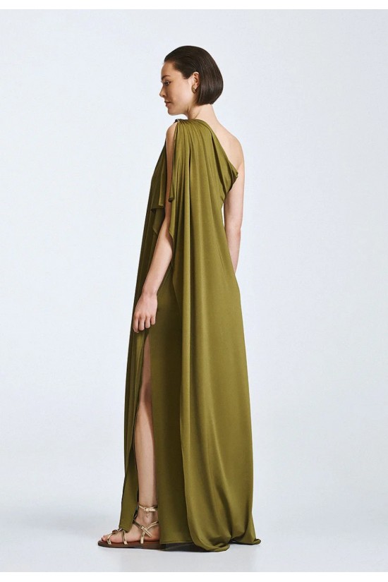 Γυναικείο μάξι λαδί φόρεμα με έναν ώμο - Access 63-3330