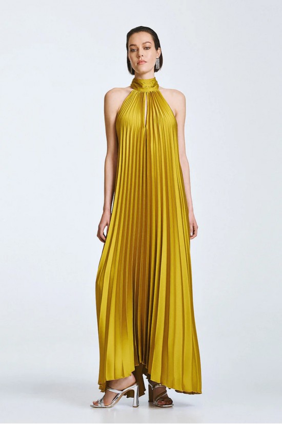 Γυναικείο μάξι πλισέ φόρεμα με ανοιχτή πλάτη - Access 63-3316