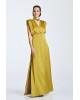 Γυναικείο μάξι σατέν λαδί φόρεμα - Access 63-3309