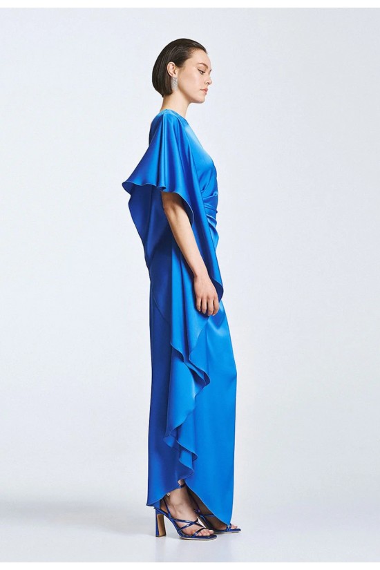 Γυναικείο μάξι σατέν φόρεμα με βολάν - Access 63-3354