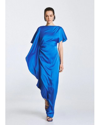 Γυναικείο μάξι σατέν φόρεμα με βολάν - Access 63-3354