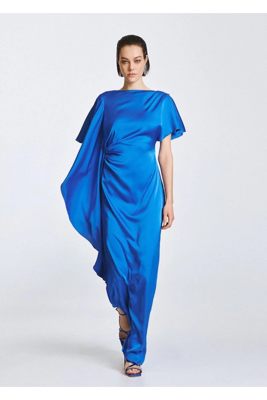 Γυναικείο μάξι σατέν φόρεμα με βολάν - Access 63-3354