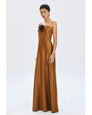 Γυναικείο μάξι σατέν στράπλες φόρεμα - Access 63-3326