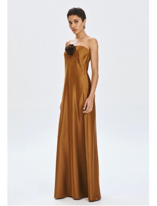Γυναικείο μάξι σατέν στράπλες φόρεμα - Access 63-3326