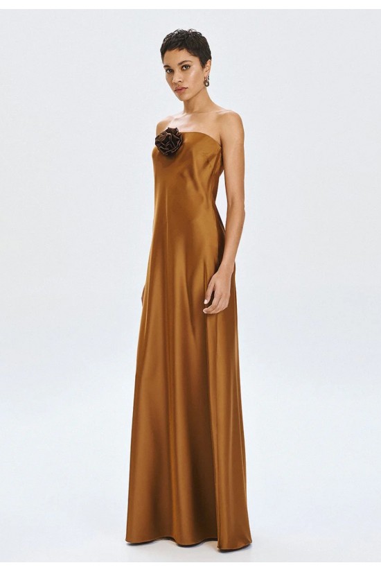 Γυναικείο μάξι σατέν στράπλες φόρεμα - Access 63-3326