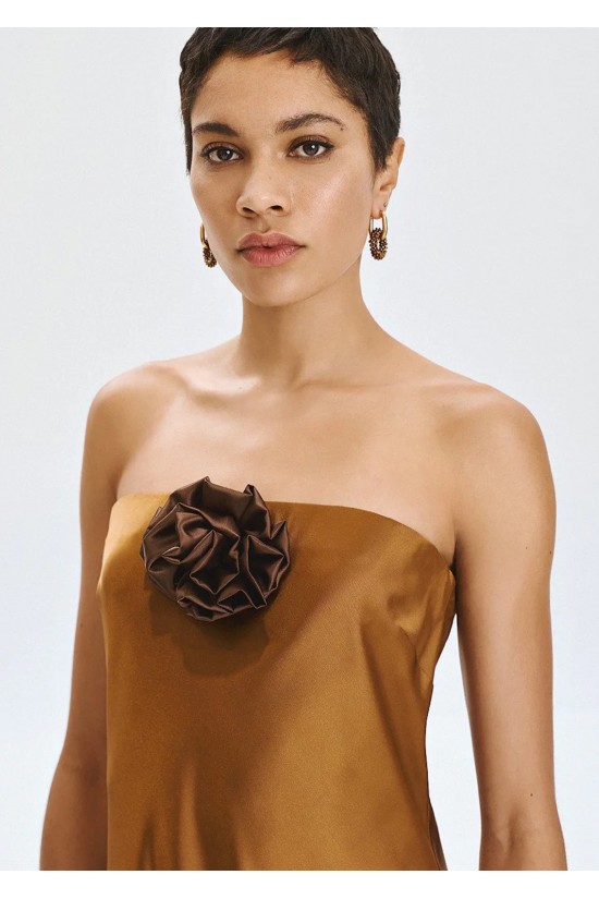 Γυναικείο μάξι σατέν στράπλες φόρεμα - Access 63-3326