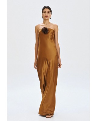 Γυναικείο μάξι σατέν στράπλες φόρεμα - Access 63-3326