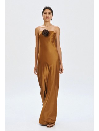 Γυναικείο μάξι σατέν στράπλες φόρεμα - Access 63-3326