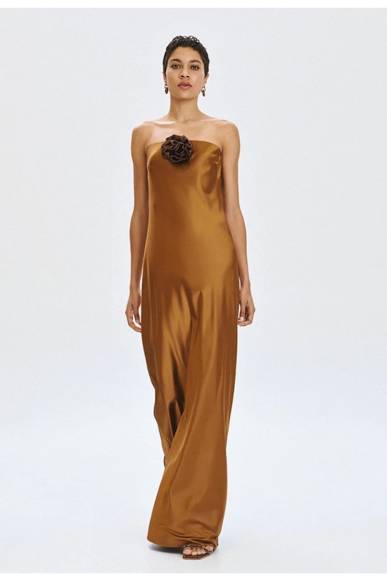 Γυναικείο μάξι σατέν στράπλες φόρεμα - Access 63-3326