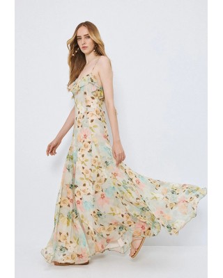 Γυναικείο μάξι φλοράλ φόρεμα με βολάν - Spell 63-3414