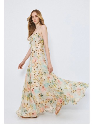 Γυναικείο μάξι φλοράλ φόρεμα με βολάν - Spell 63-3414