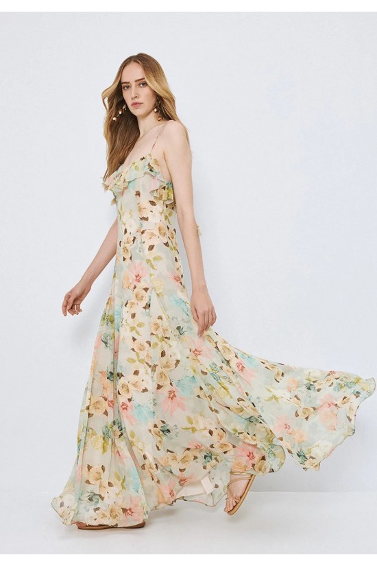 Γυναικείο μάξι φλοράλ φόρεμα με βολάν - Spell 63-3414 Γυναικείο μάξι φλοράλ φόρεμα με βολάν - Spell 63-3414