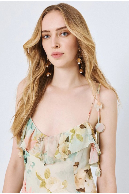 Γυναικείο μάξι φλοράλ φόρεμα με βολάν - Spell 63-3414 Γυναικείο μάξι φλοράλ φόρεμα με βολάν - Spell 63-3414