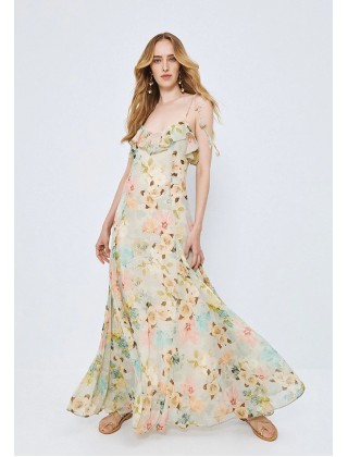 Γυναικείο μάξι φλοράλ φόρεμα με βολάν - Spell 63-3414
