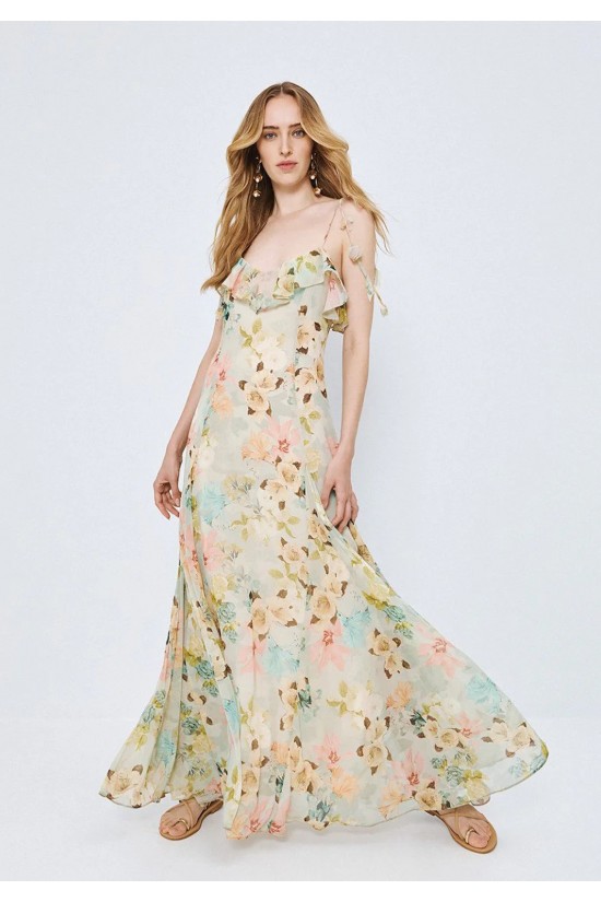 Γυναικείο μάξι φλοράλ φόρεμα με βολάν - Spell 63-3414 Γυναικείο μάξι φλοράλ φόρεμα με βολάν - Spell 63-3414