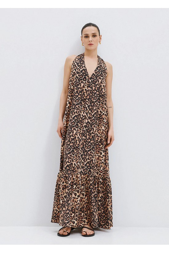 Γυναικείο μάξι λεοπάρ halter φόρεμα - Access 63-3400