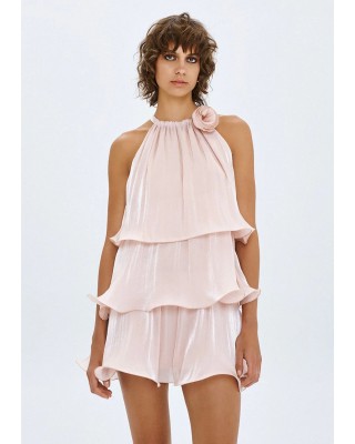 Γυναικείο μίνι φόρεμα με βολάν και λουλούδι - Spell 63-3023