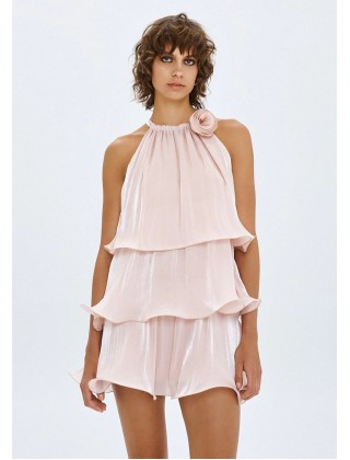 Γυναικείο μίνι φόρεμα με βολάν και λουλούδι - Spell 63-3023